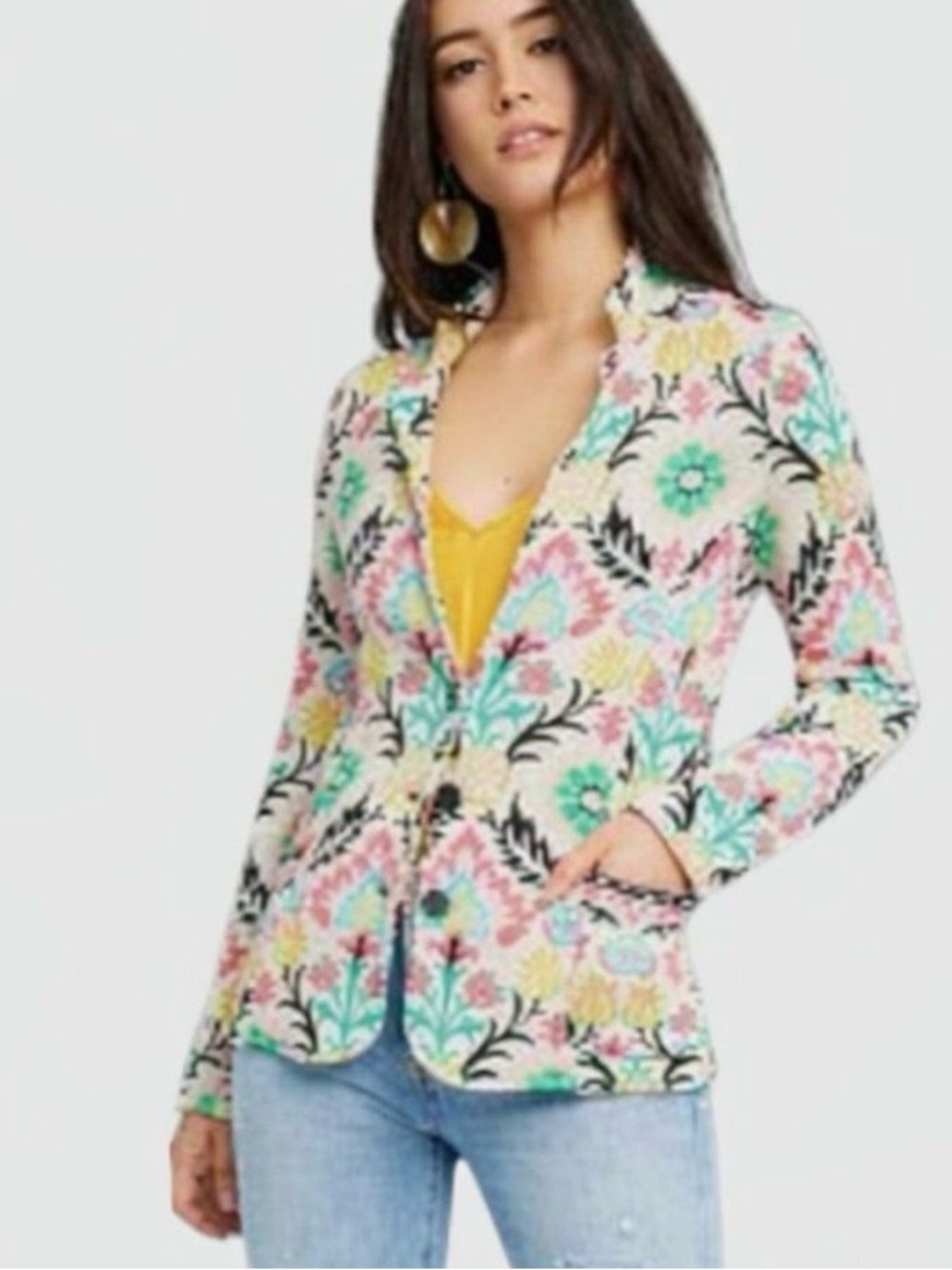 Aldo Martins Anthropology Cardigan Floral Intarsia Knit Blazer XS Bamboo Blend